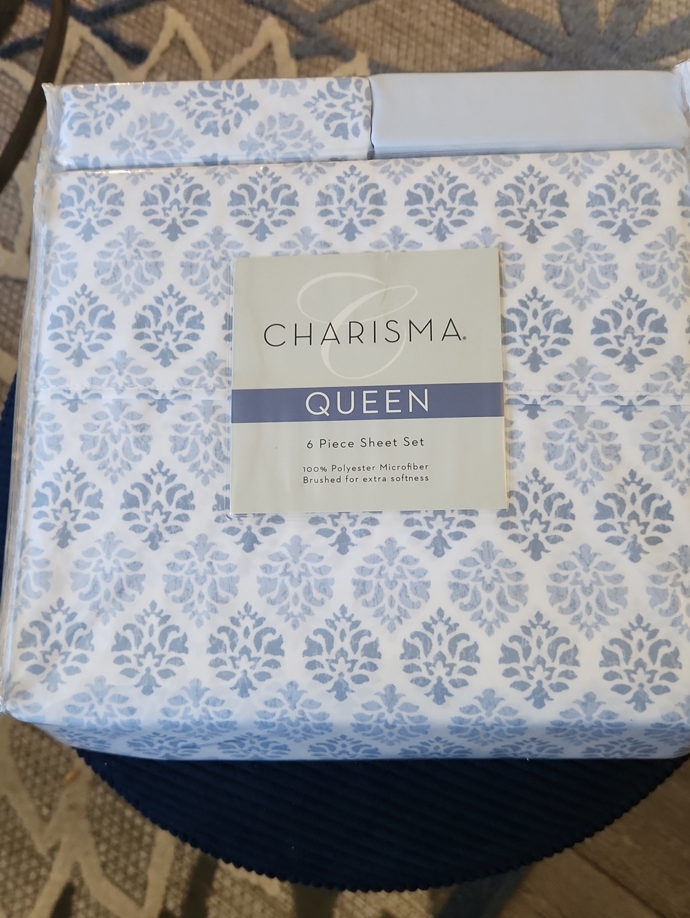 Charisma Queen 6-Piece Sheet Set in Light Blue Damask